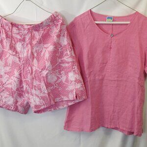Sunny Side Up 2-piece linen short and top set in pink  XL